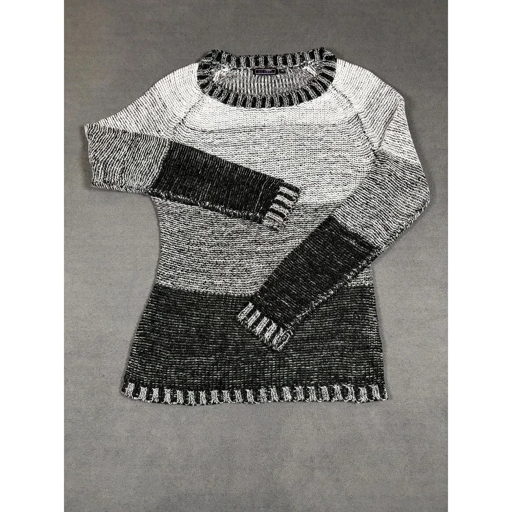 Creazioni Effeci Sweater Women XL Gray Cotton Tight Knit Ribbed Crew Neck Winter - Picture 2 of 8